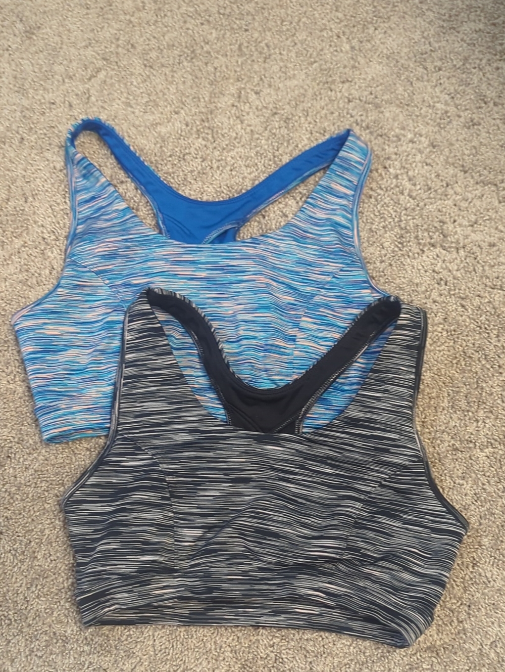 Blue & Black Patterned Racerback Sports Bra Set